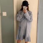 Long-sleeve Striped Pleated Shirtdress As Shown In Figure - One Size