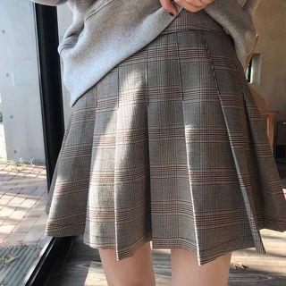 A-line Pleated Plaid Skirt