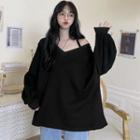 One Shoulder V-neck Plain Sweatshirt