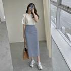 Zip-back Plain Long Skirt