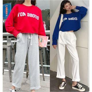 Lettering Cropped Pullover / Drawstring Cropped Pants