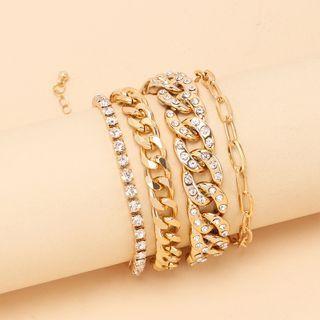 Set Of 4: Chain Bracelet + Rhinestone Bracelet Set Of 4 - Gold - One Size
