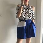 Polka Dot Short-sleeve Cold-shoulder Top