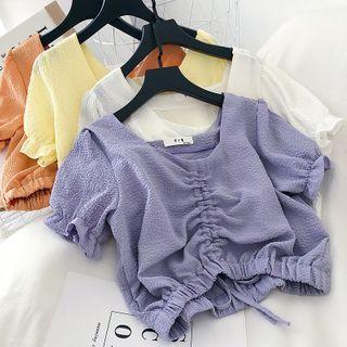 Plain Short-sleeve Drawstring Crop Top