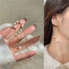 Faux Pearl Fringed Cuff Earring 1 Pc - Gold & White - One Size