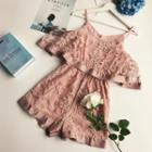 Elbow-sleeve Wide-leg Lace Playsuit