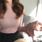 Bell-sleeve Mock-neck T-shirt