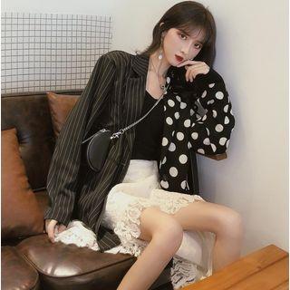 Polka Dot Panel Pinstriped Blazer Black - One Size