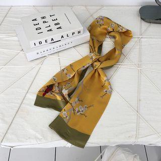 Flower Print Silk Narrow Scarf Yellow - 150x15cm - J2012