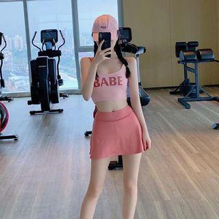Spaghetti Strap Letter Print Crop Top / Mini Skort