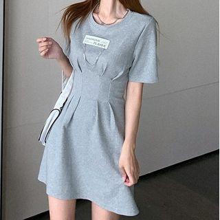 Short-sleeve Applique Mini A-line Dress