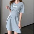 Short-sleeve Applique Mini A-line Dress