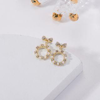 Rhinestone Bow Drop Earring 1 Pair - Era058-23 - Gold - One Size