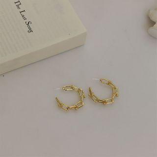 Chain Alloy Open Hoop Earring 1 Pair - 925 Silver Stud - Gold - One Size