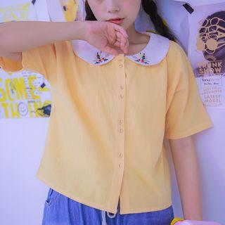 Floral Embroidered Collar Short-sleeve Shirt