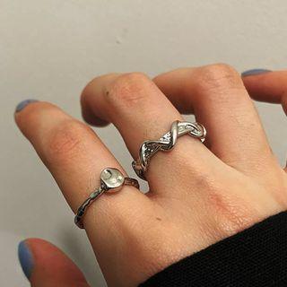 Set Of 2: Irregular Alloy Open Ring (various Designs) 01 - Silver - One Size