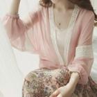 Lace Trim Balloon-sleeve Chiffon Jacket