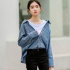 Mock Two Piece Plaid Shirt Blue - One Size