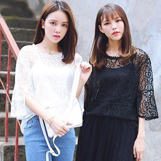 Set: Lace 3/4-sleeve Top + Camisole