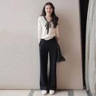 Set: Long-sleeve Ribbon Top + Dress Pants