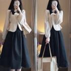 Contrast Collar Double Breasted Cropped Blazer / Plain Midi A-line Skirt