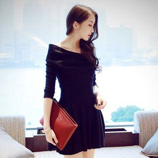 Off-shoulder Long-sleeve Knit Dress