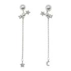 Non-matching Faux Pearl Moon & Star Dangle Earring