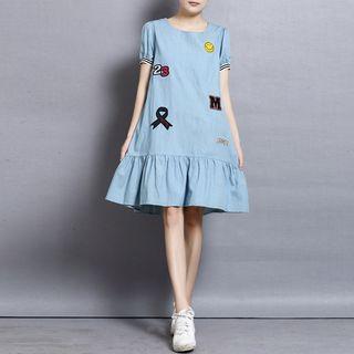 Applique Ruffle Hem Short-sleeve A-line Dress