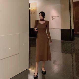 Halter Neck Long-sleeve Knit Dress