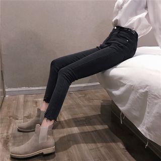 Lettering Cropped High-waist Jeans