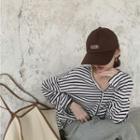 Long-sleeve Striped T-shirt Cardigan - Stripe - Black & White - One Size