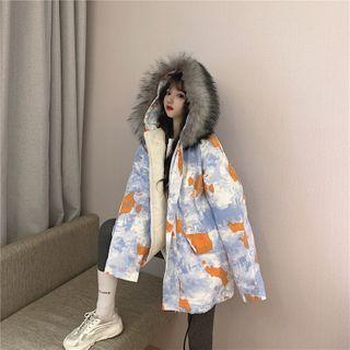 Tie-dyed Hooded Zip Jacket Blue & Dark Orange - One Size