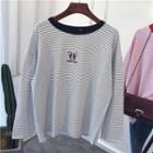 Dog Embroidered Striped Long Sleeve T-shirt