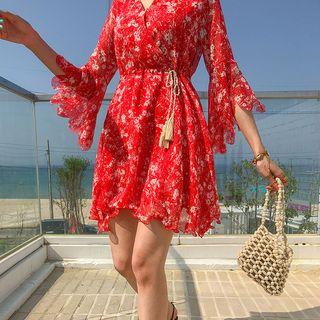 Wrap-front Tasseled Chiffon Dress