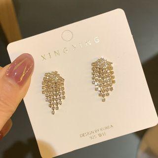 Rhinestone Fringed Earring 1 Pair - Silver Stud - Gold - One Size