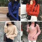 Plain Loose-fit Turtle-neck Sweater