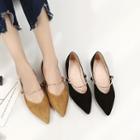 Faux-suede Metal Strap Pointy-toe Flats