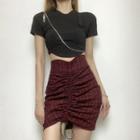 High-waist Plaid Drawstring Mini Fitted Skirt