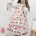 Embroidered Long-sleeve Blouse / Strawberry Print Wide Strap A-line Dress / Set