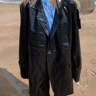 Oversized One-button Croc Grain Blazer