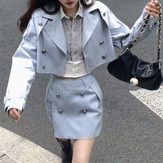Double-breasted Trench Jacket / Mini A-line Skirt