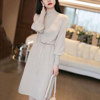 Mock-neck Balloon-sleeve Dress