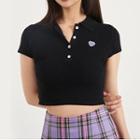 Cropped Heart Polo-collar Knit Top