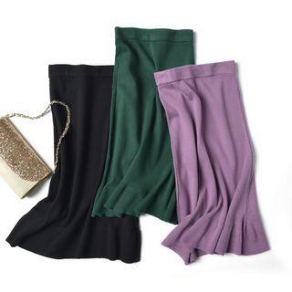 Plain Ruffle Hem Knit A-line Skirt