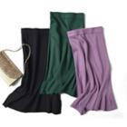 Plain Ruffle Hem Knit A-line Skirt