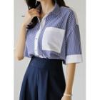 Contrast-panel Stripe Shirt Blue - One Size