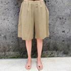Linen Blend Knee-length Shorts Beige - One Size
