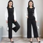 Set: Mock Two Piece Long-sleeve Top + Wide Leg Pants
