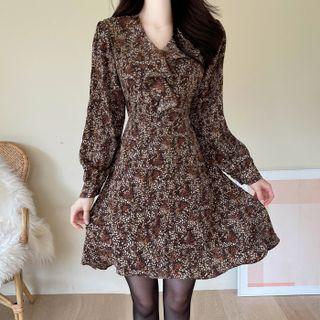 Ruffle-trim Floral A-line Dress