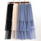 Layered Mesh A-line Midi Skirt